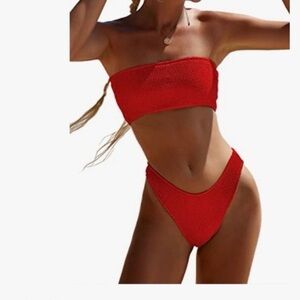 NWOT YIMISAN Ribbed Bandeau Two-Piece Bikini Red Size M